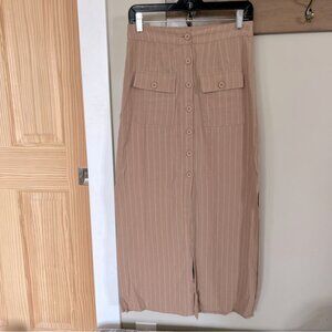 Workhall Long Cotton Striped Button Down Skirt Small